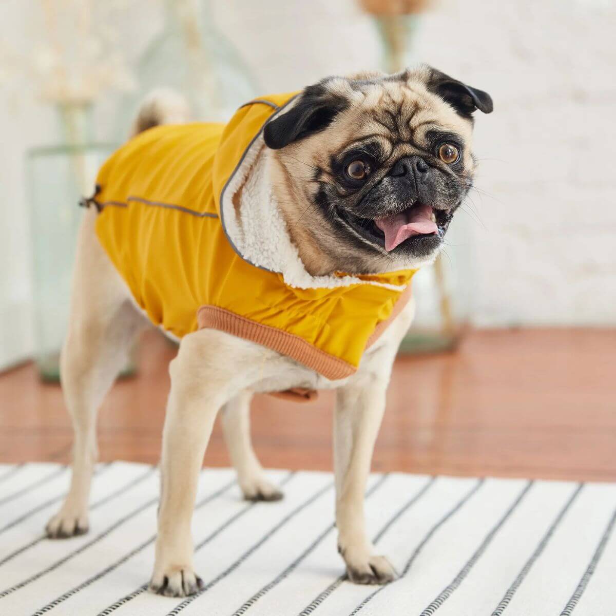 GF PET Insulated Dog Raincoat Yellow Tuckable Rain Hood
