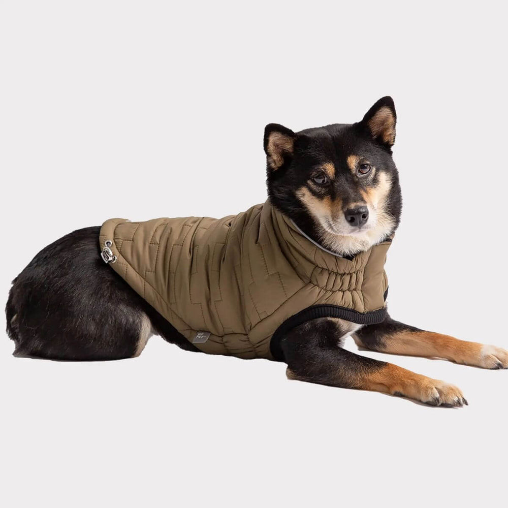 GF PET Reversible and Water Resistant Chalet Dog Jacket Khaki Bungee Cord With Stoppers