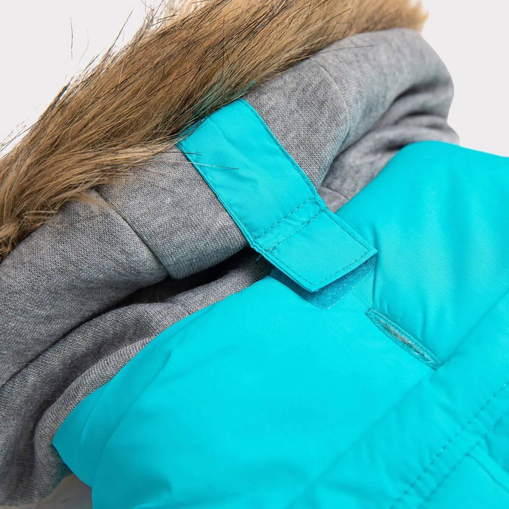 GF PET Winter Sailor Dog Parka Aqua Hood Tabs