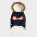GF PET Winter Sailor Dog Parka Navy Vegan Fur Lined Fleece Hood