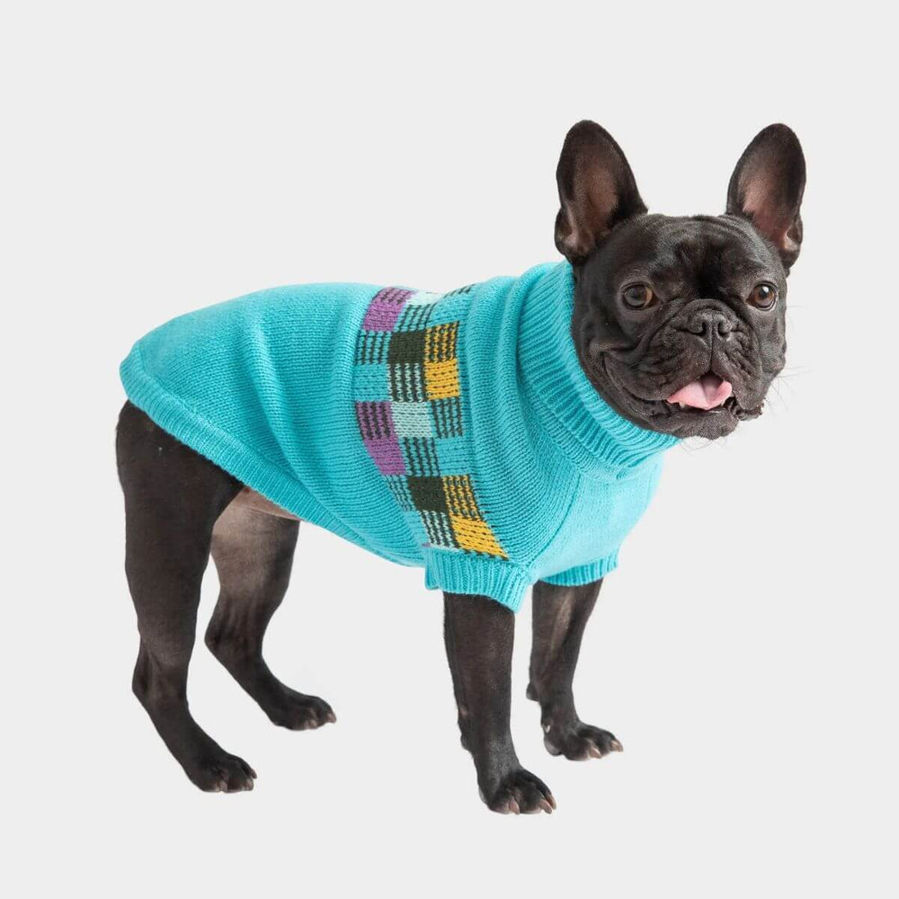 GF PET Winter Sailor Dog Sweater Aqua Blue Unique Retro Patchwork Design