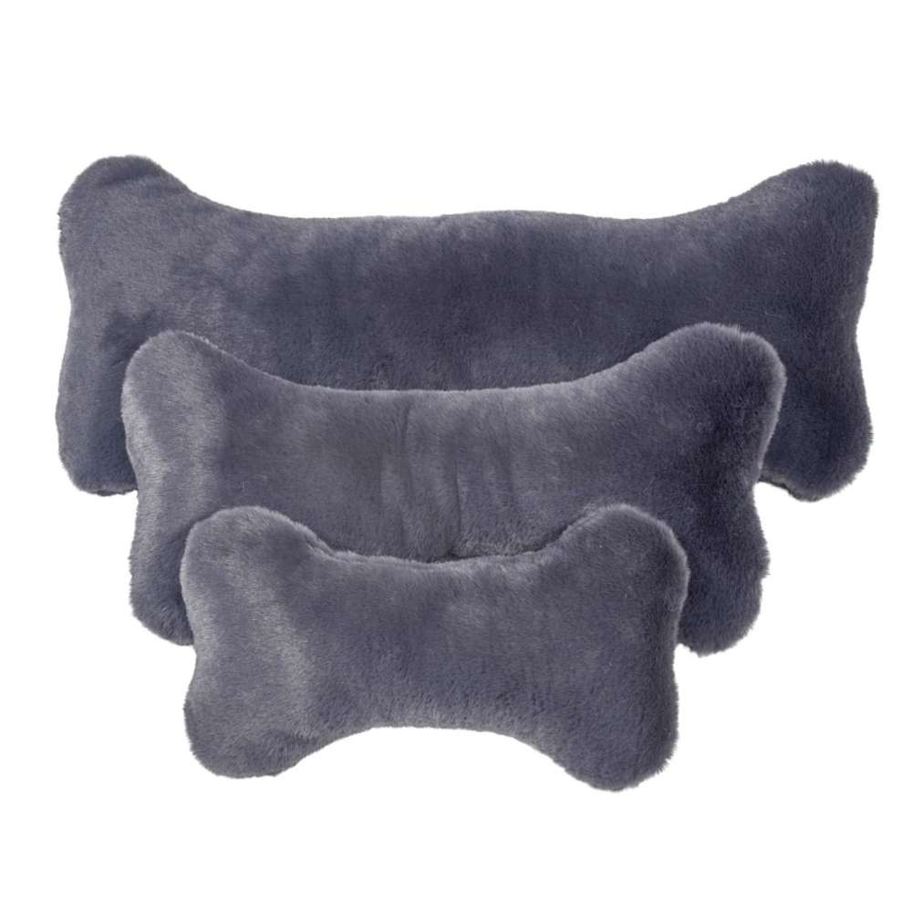Galaxy Bowsers Bumper Bone Pillow dark gray plush bone dog toys displayed together in soft cozy sizes