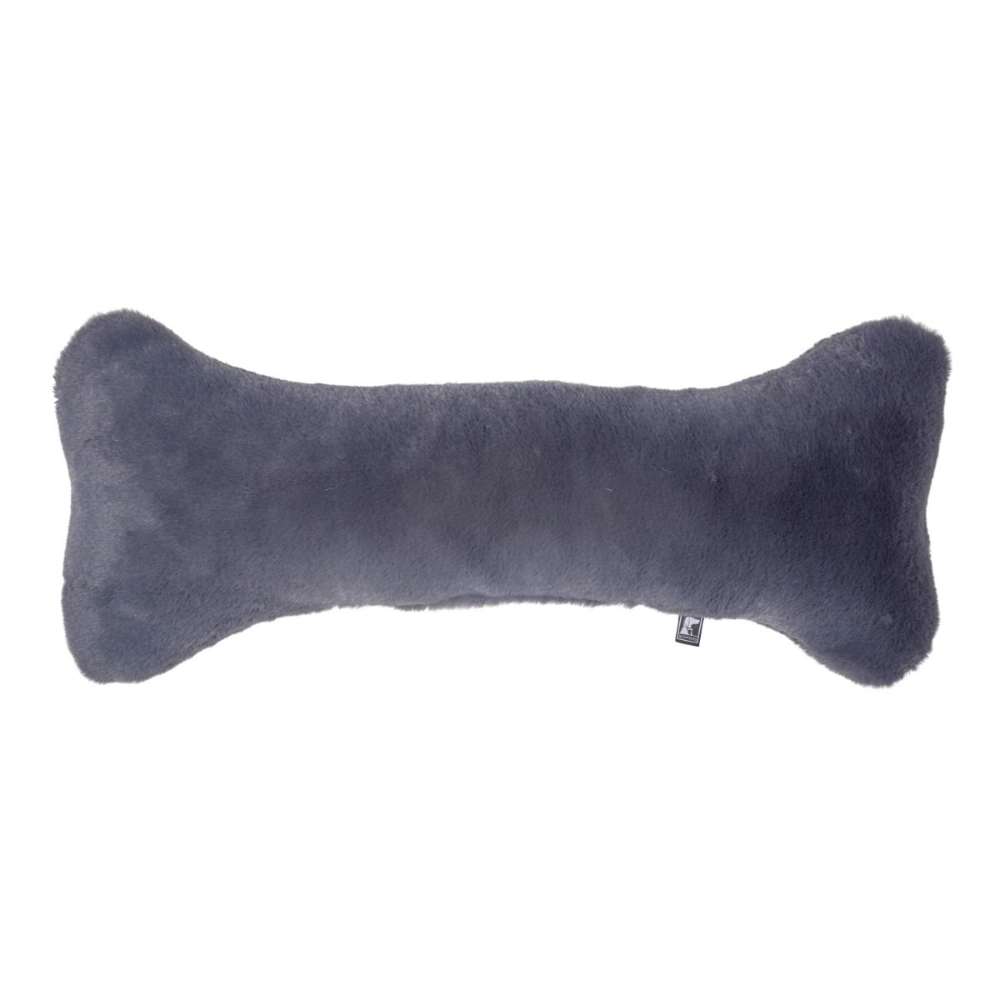 Galaxy Bowsers Bumper Bone Pillow dark gray smooth plush dog toy with a long bone-shaped design on a plain background