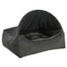 Galaxy Bowsers Canopy Dog Bed in dark gray shows an angled view of the cushioned interior and covered sleep space