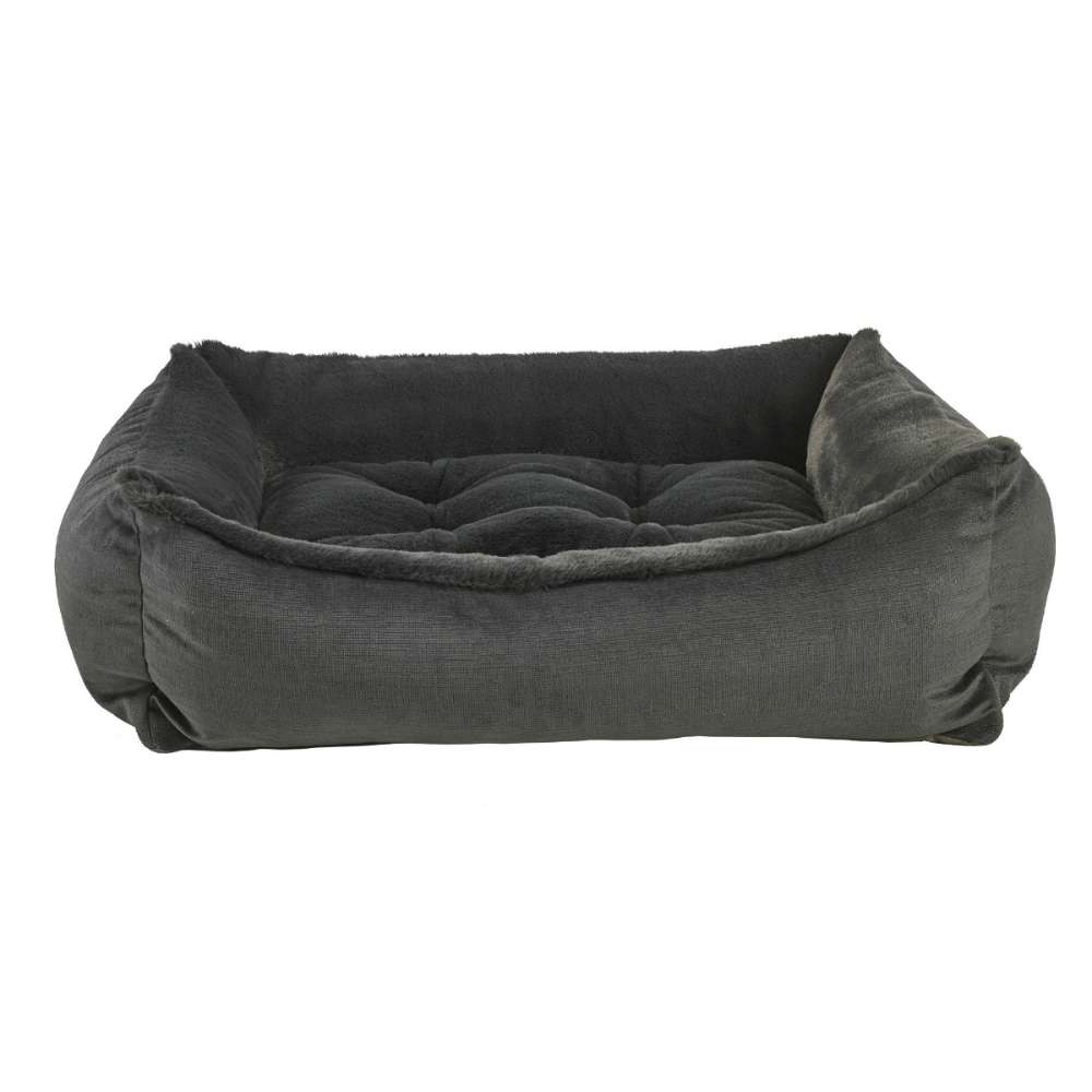 Galaxy Bowsers One Of A Kind Scoop Dog Bed is a dark gray bed with a soft, velvety texture and deep cushioning