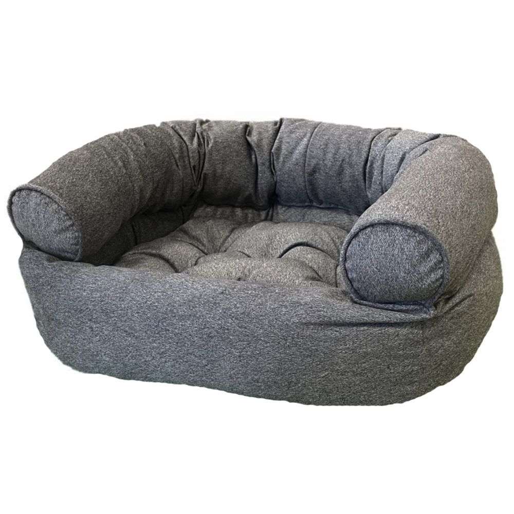Gravel Bowsers Double Donut Bed in heather gray fabric with a plush tufted center and thick supportive sides