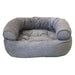 Gravel Bowsers Double Donut Bed in textured gray fabric with a deep cushioned base and rounded bolsters.