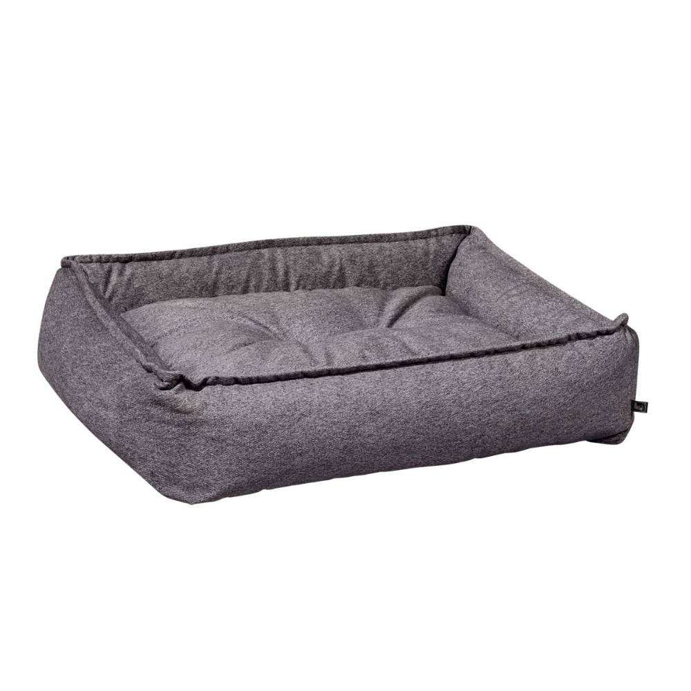 Gravel Bowsers Sterling Lounge Dog Bed in gray fabric has raised supportive sides and a soft quilted cushion for pets