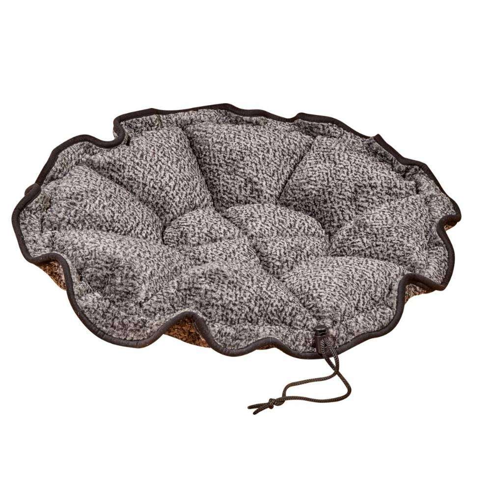 Grey Owl Bowsers Buttercup Dog Bed unfolded into a gray textured cushion with soft padded sections and drawstring edges