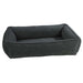 Grey Sheepskin Bowsers Urban Lounger Dog Bed in dark gray plush fabric with soft raised sides
