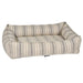 Harper Stripe Bowsers Urban Lounger Dog Bed in beige and gray striped fabric with cushioned bolsters