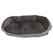 Herringbone Bowsers Crescent Reversible Dog Bed with a charcoal plush cushion and black and white herringbone patterned trim