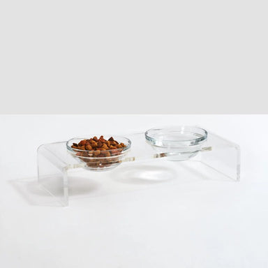 Hiddin Clear Double Dog Bowl Feeder With Glass Bowls 1 Pint Dog Bowls