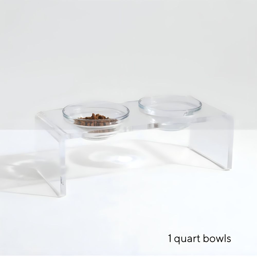 Hiddin Clear Double Dog Bowl Feeder With Glass Bowls 1 Quart Dog Bowls