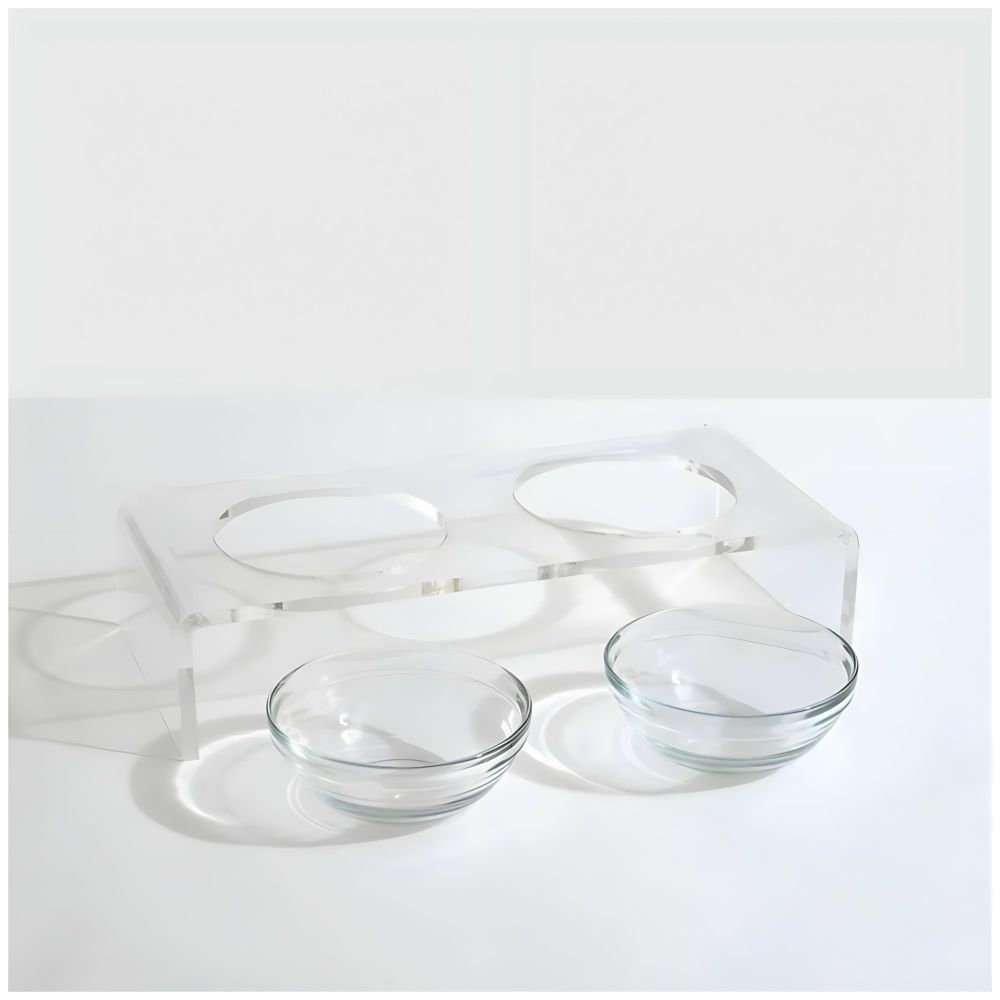 Hiddin Clear Double Dog Bowl Feeder With Two Glass Elevated Dog Bowls