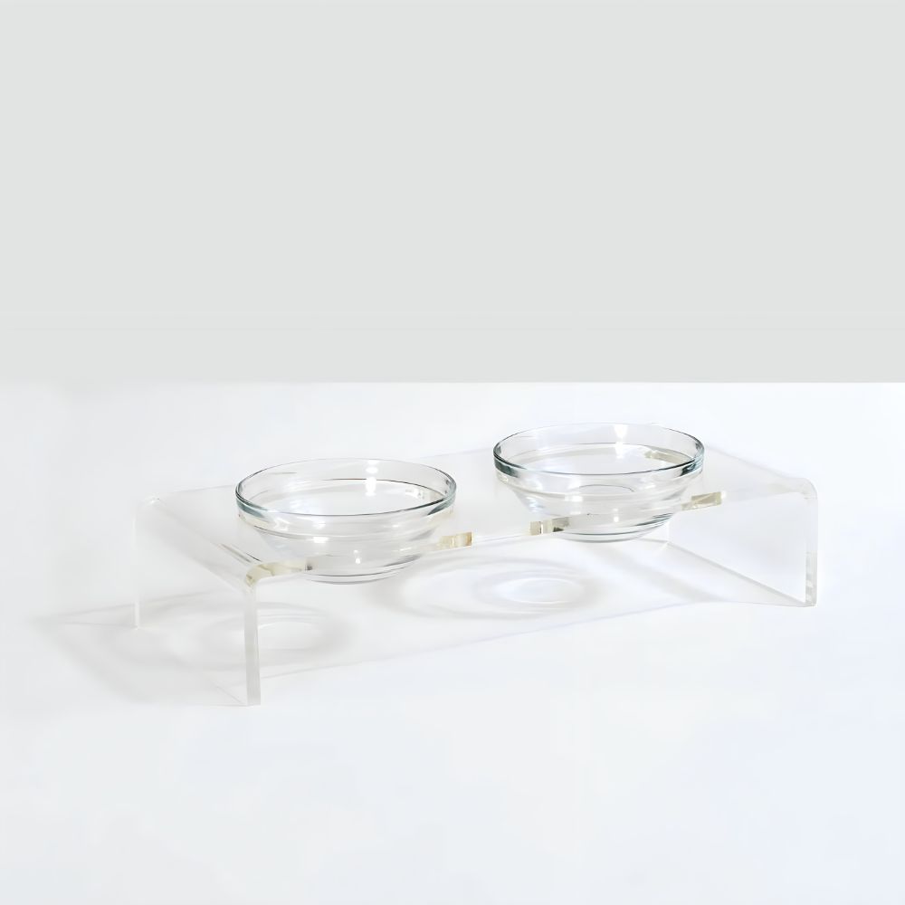 Hiddin Clear Double Dog Bowl Feeder With Glass Bowls
