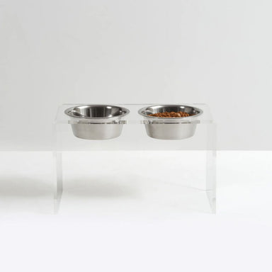 Hiddin Large Clear Double Pet Bowl Feeder With Silver Bowls