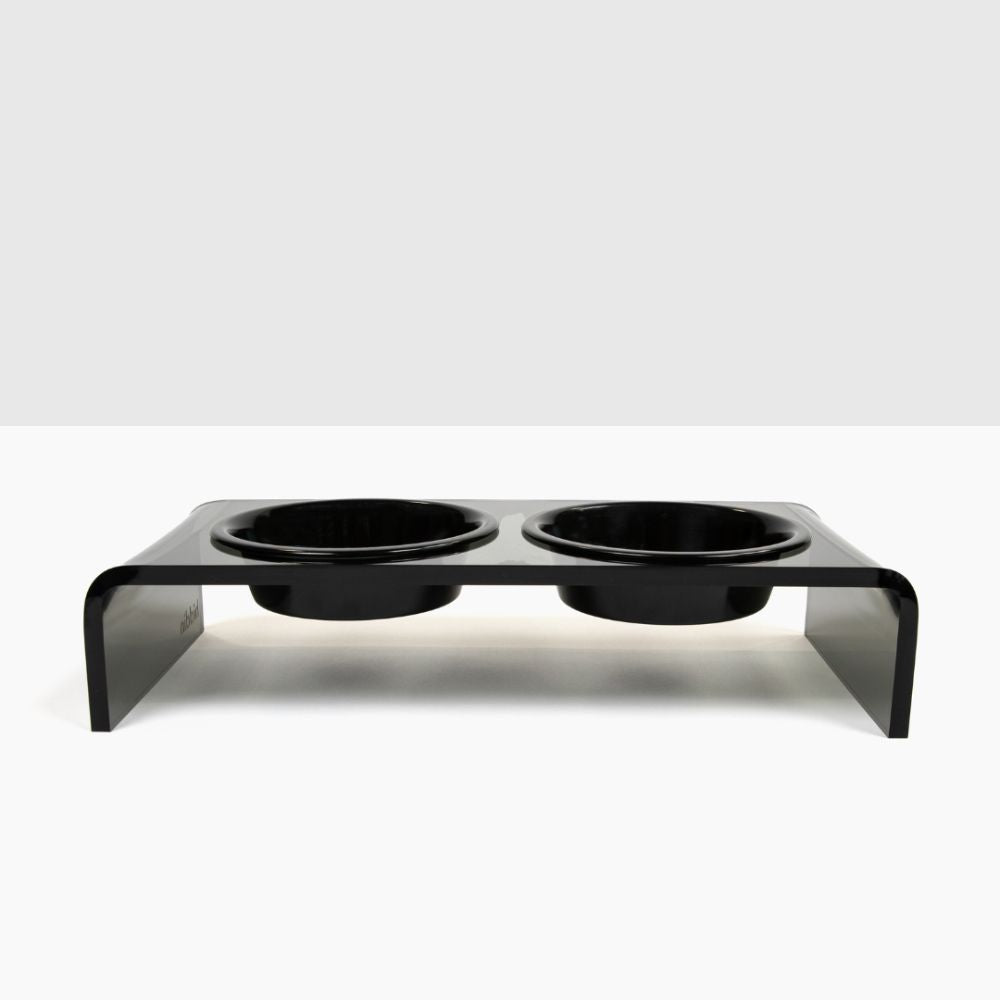 Hiddin The Smoke Grey Double Bowl Feeder With Two Black Dog Bowls Small Pet Feeder