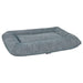 Horizon Bowsers Hugo Futon Dog Bed features blue-gray woven fabric with a supportive center cushion and rounded raised sides