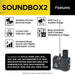 Infographic highlights features of Dogtra Soundbox2 Dog Training Tool, including a 400-yard range, LED lights, and sound options for pet training