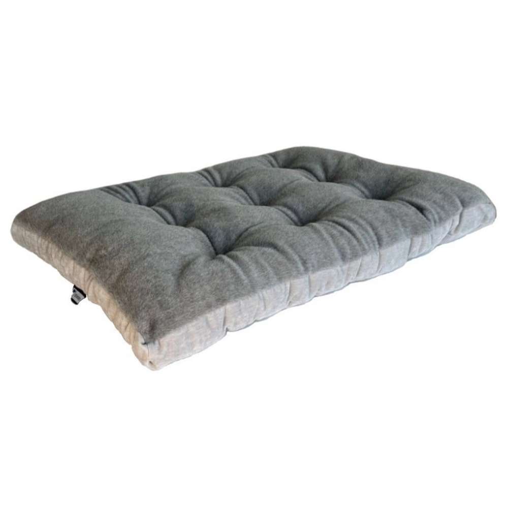 Koala Bowsers Dream Futon Dog Bed in soft gray fabric with evenly tufted cushioning