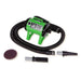 Lime Green K-9 Fluffer Dryer with a flexible hose and multiple grooming attachments is shown on a white surface