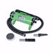 Lime Green K-9 I Dog Dryer with a long flexible hose and two grooming attachments is displayed on a simple white background