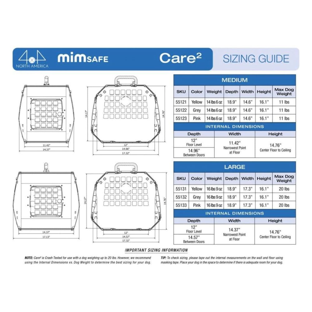 MIM Care² Pet Carrier And Travel Dog Crate Size Guide