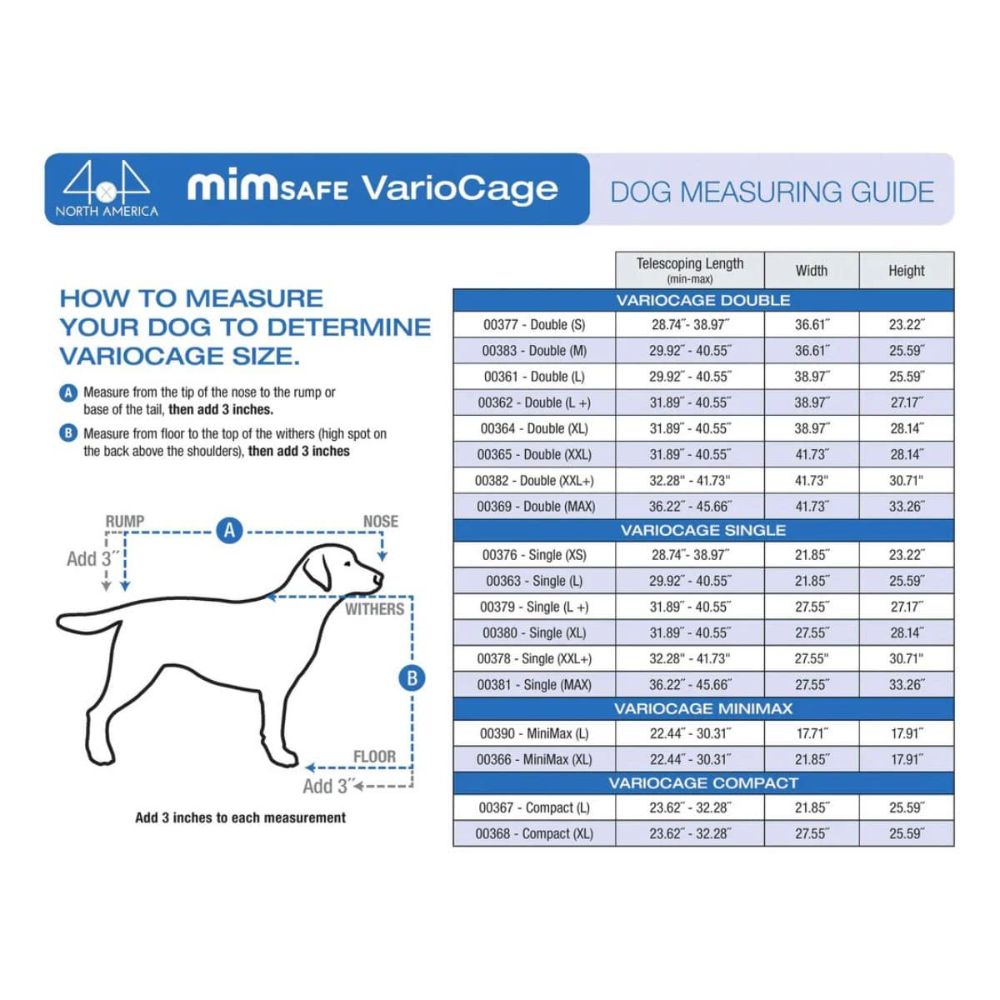 MIM Safe Variocage MiniMax Travel Dog Crate Dog Measuring Guide