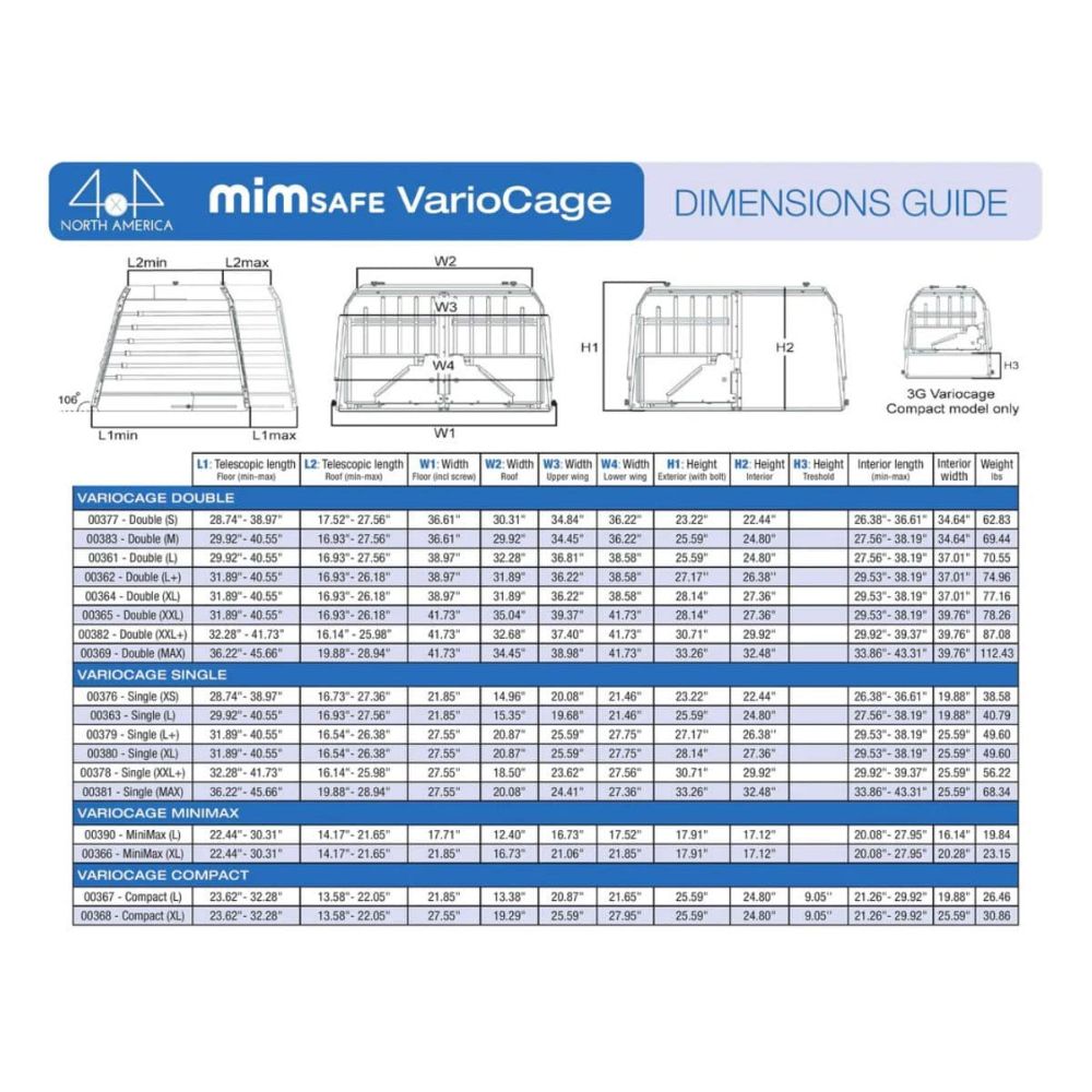 MIM Variocage Single Travel Dog Crates Dimensions Guide