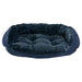Majestic Blue Bowsers Crescent Reversible Dog Bed with deep navy plush fabric, tufted cushioning, and soft wraparound sides