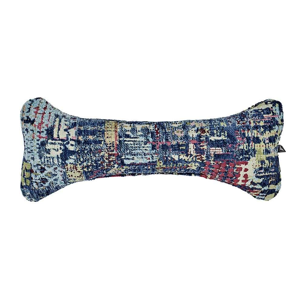 Mardi Gras Bowsers Bumper Bone Pillow multicolor patterned plush bone dog toy displayed horizontally on a plain background