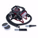 Maroon K-9 III Dog Dryer includes hoses, interchangeable nozzles, and removable filters arranged beside the compact dryer unit