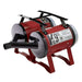 Maroon K-9 III Dog Dryer shows a front air nozzle, glossy cylindrical design, and elevated legs for professional pet grooming