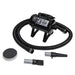 Matte Black K-9 Mini Dog Dryer is a sleek portable pet dryer with a black finish, flexible hose, and interchangeable grooming nozzles