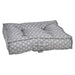 Mercury Bowsers Piazza Dog Bed in gray geometric patterned fabric provides a plush sleeping surface with supportive padded edges