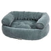 Mineral Bowsers Double Donut Bed in soft blue-gray fabric with a plush tufted cushion and supportive raised bolsters for cozy pet comfort
