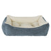 Mineral Bowsers One Of A Kind Scoop Dog Bed features a soft blue-gray outer fabric with a fluffy cream interior