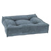 Mineral Bowsers Piazza Dog Bed in soft blue fabric includes a deeply cushioned center with thick bolsters