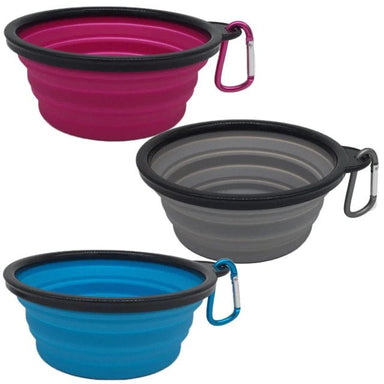 Mr. Peanut's 3 Pak XL (25oz) Collapsible Silicone Bowls with Color Matched Carabiner Clips Actual