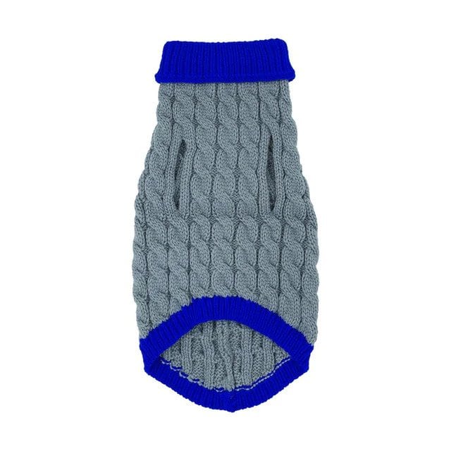 Mr. Peanut's Knitted Acrylic Dog Sweaters Gray with Regal Blue Fringe