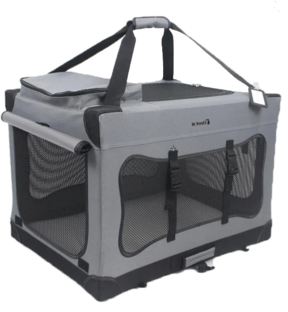 Mr. Peanut's Soft Sided Portable Pet Crate with Lightweight Aluminum Frame Platinum Gray