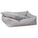 Natura Bowsers B Lounge Dog Bed in light gray with a removable cushion lifted to reveal the padded interior