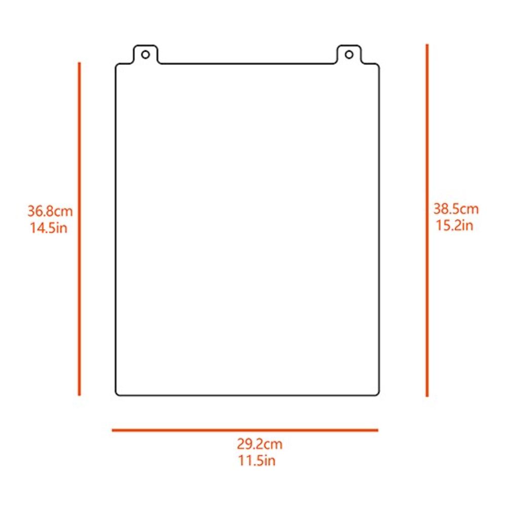 New Age Pet Vinyl Dog House Door Flap in Medium size, shown with dimensions in both centimeters and inches. The clear pet door flap offers secure, weatherproof protection for your pet