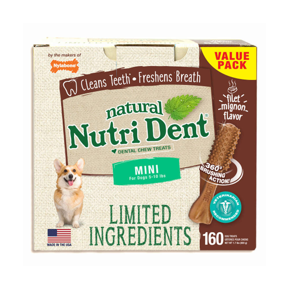 Nylabone NutriDent Limited Ingredient Dental Chews Filet Mignon Mini 160 count