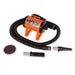 Orange K-9 Fluffer Dryer with a black hose and grooming attachments is displayed on a white background