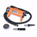 Orange K-9 II Dog Dryer includes a flexible hose, nozzle attachments, and grooming tools for quick pet drying