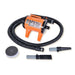 Orange K-9 Mini Dog Dryer is a compact pet grooming dryer with a bright orange body, flexible hose, and two nozzle attachments
