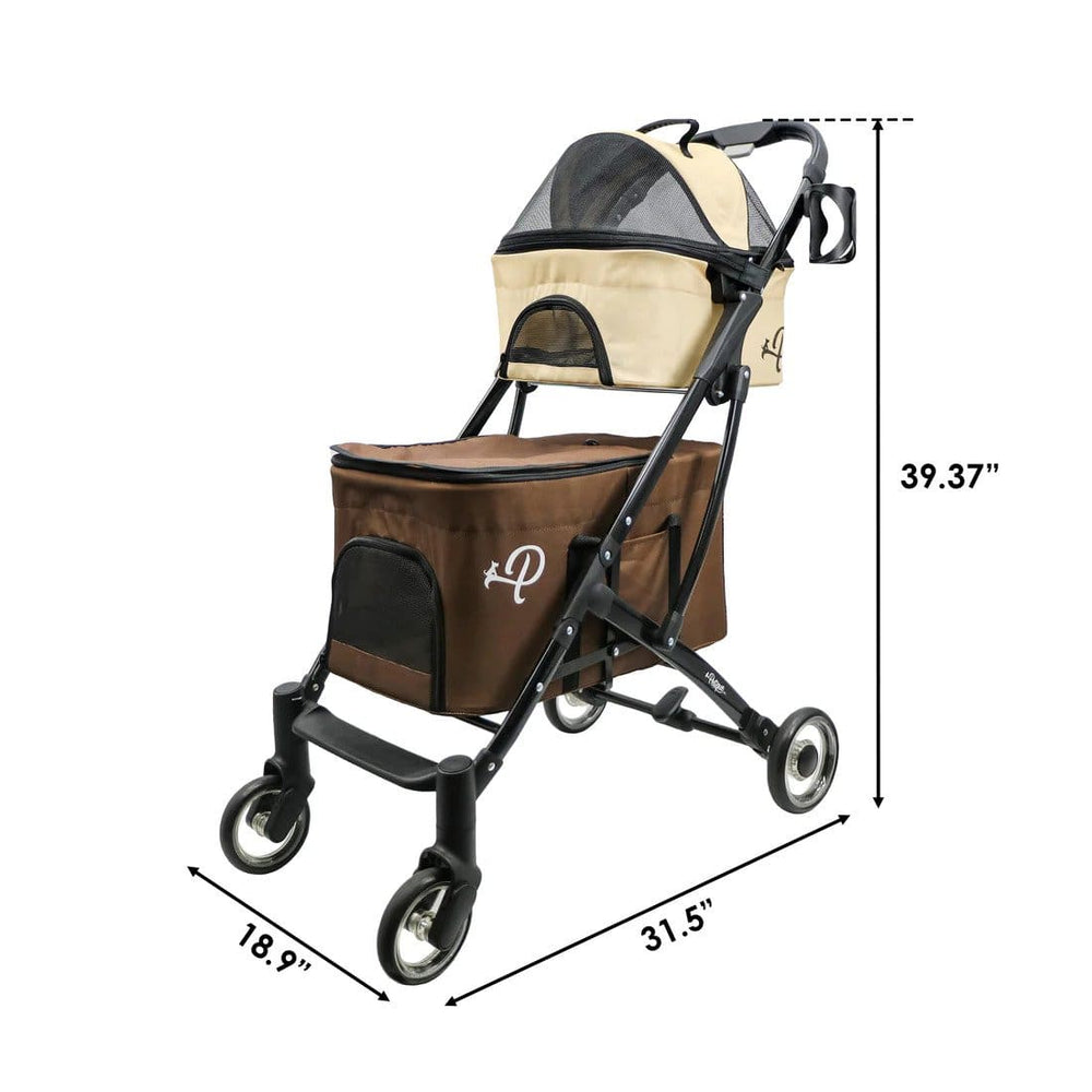 Petique Deluxe Double Decker Pet Stroller Brown Dimensions