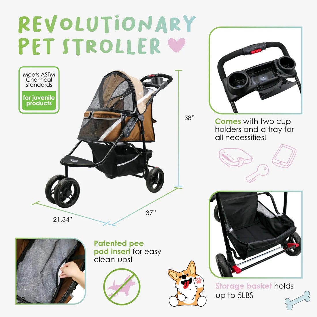 Petique Revolutionary Pet Stroller for Dogs and Cats Features